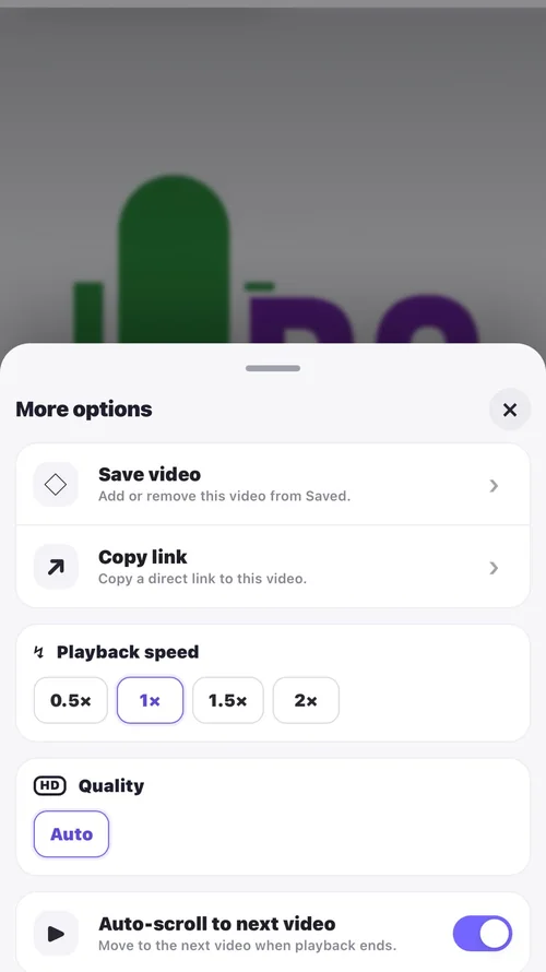 Video options screen
